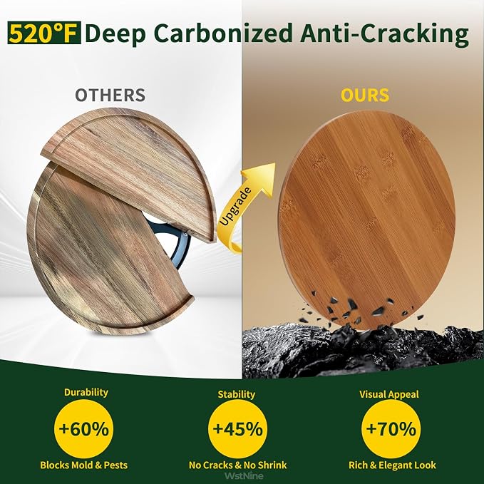 11'' Bamboo Wood Lazy Susan Organizer, Lazy Susan for Cabinet Table Top Countertop Pantry Kitchen Spice Rack, Deep Carbonized Bamboo, Turntable Organizer, Large Spin Base, Rotating Tray No Slip