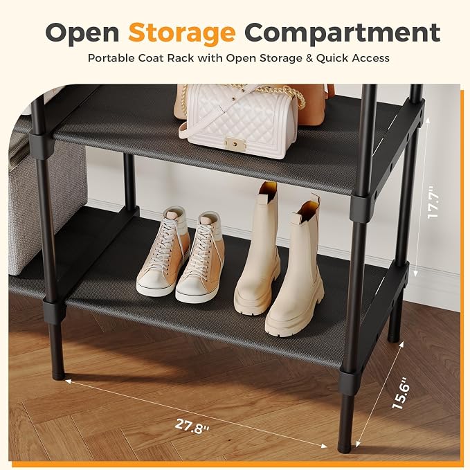 OLIXIS Heavy Duty Clothes Rack, Portable Wardrobe Closet, 81" L, Black | Freestanding Closet Organizer with Hanging Rods, Clothes Rack with Shelves, for Cloakroom, Bedroom