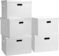 Graciadeco Large 17" 36 Quart Collapsible Stackable Storage Bins with Lids, 5 Packs White Linen Fabric Closet Boxes with Lids, Storage Cube Baskets Container Organizers for Bedroom Office(17 x12 x11)