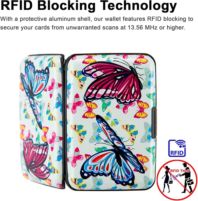 RFID Blocking Small Metal Credit Card Holder Wallet for Women Men Business Aluminum Protector Sleeves Slim Mini Cards Case (A Butterfly)