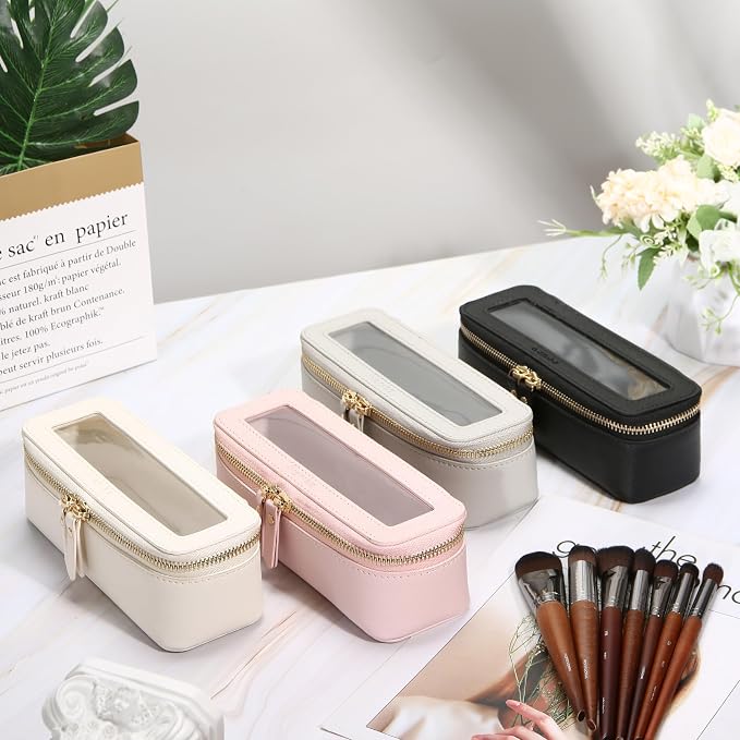Aveniee Clear Makeup Brush Bag, Slim Brush Holder Cosmetic Case, Small Travel Toiletry Bag for Women, Thin Make up Bags with Dual Zipper, Cute Travel Essentials Srorage Bag.Lilac
