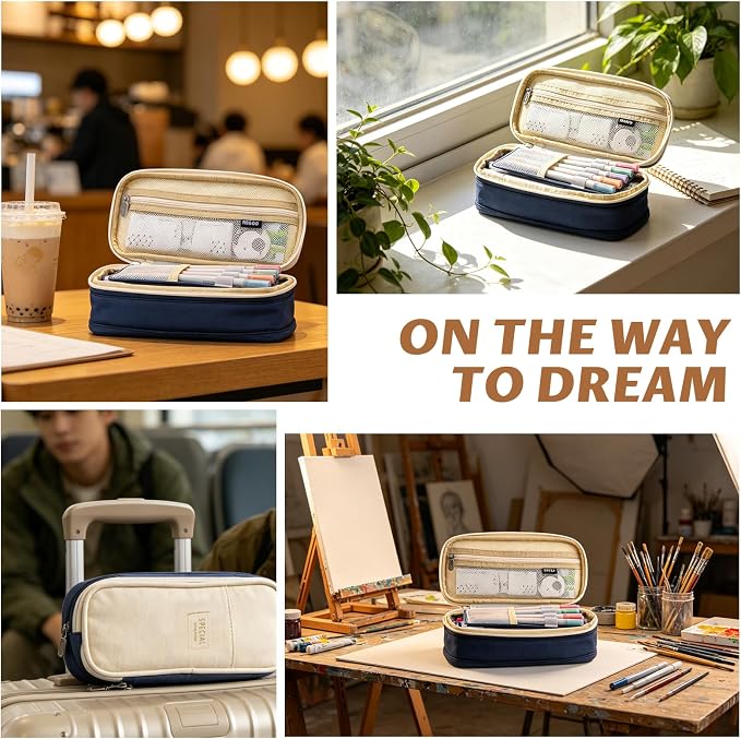 EASTHILL Big Capacity Pencil Pen Case Office College School Large Storage High Capacity Bag Pouch Holder Box Organizer Blue