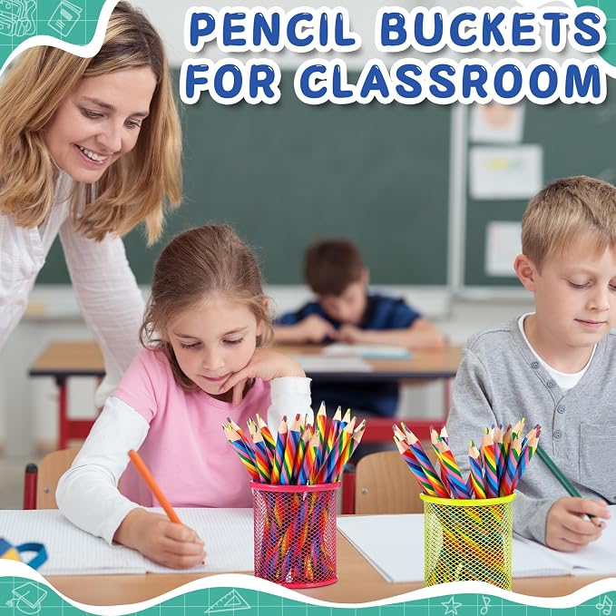 Pasimy 9 Pack Metal Pen Holder, Colorful Mini Pencil Cup Desktop Round Mesh Pencil Bucket Makeup Brush Organizer for Classroom School Office Stationery Supplies