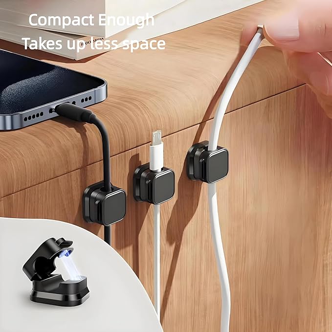 6Pack Spring Cord Organizer,Magnetic Cable Clips, Cable Management, Office Desk Accessories, Cord Organizer, Cable Smooth Adjustable,for Desk, Wall, Car, Home Office, Phone Cable Management (Black)