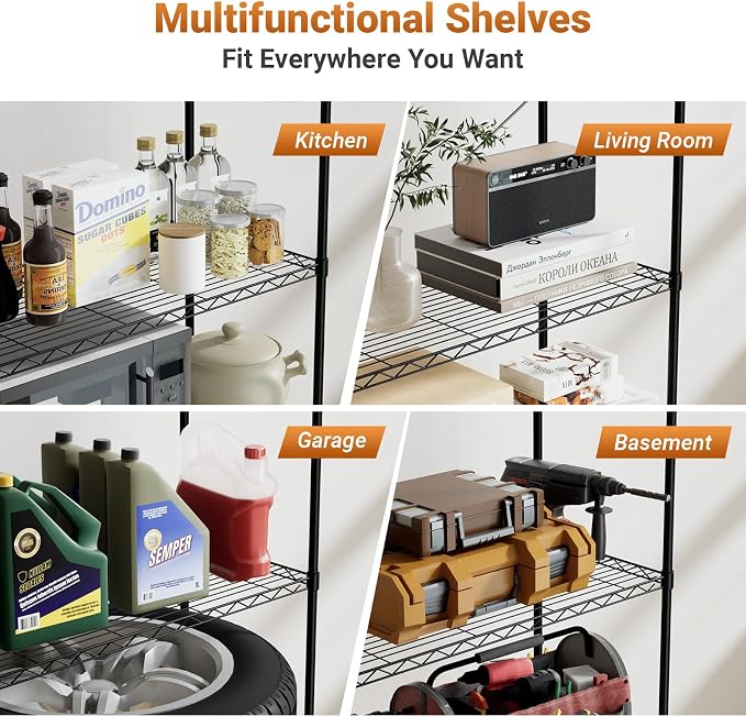 Simple Deluxe Heavy Duty 4-Tier Storage Shelving Unit, 35.83" W x 13.98" D x 55.91" H, 1000 Lbs Loading Capacity, Chrome