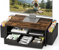 LEKETREE Wood Desk Organizer, 2-Tier Computer Monitor Stand Riser with Storage Drawer and 2 Pen Holders, Laptop & Printer Stand, Shelf for Top of Desk (Rustic Brown)