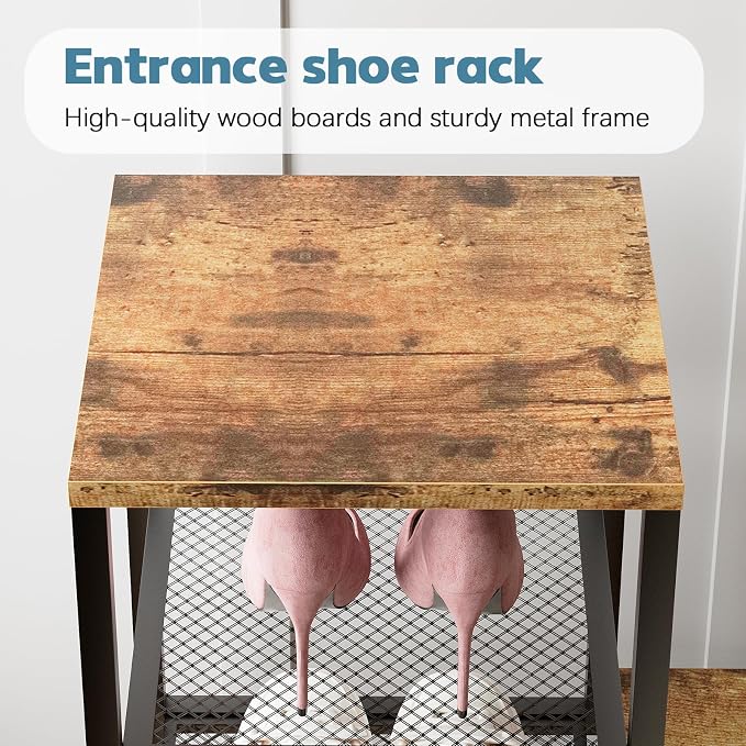 Shoe Rack Bench for Entryway,Free Standing Shoe Storage Organizer for Front Door Entrance,4-Tier Boot Rack Holder Shelf for Closet with Seat,Sturdy Shoe Shelves for High Heels(Brown)