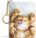 Aiawoxc Credit Card Holder for Women, Small RFID Wallet Slim Leather Card Organizer Case with Zipper and Keychain, Cute Cat