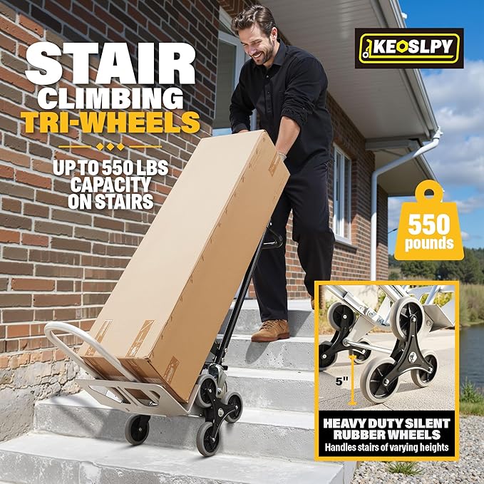 CSHT-2243B 3 in 1 Industrial Convertible Aluminum Hand Truck Dolly Cart, 1000 LBS Capacity, Heavy Duty Stair Climbing Utility Trolley Platform Cart with Wheels for Transport & Moving