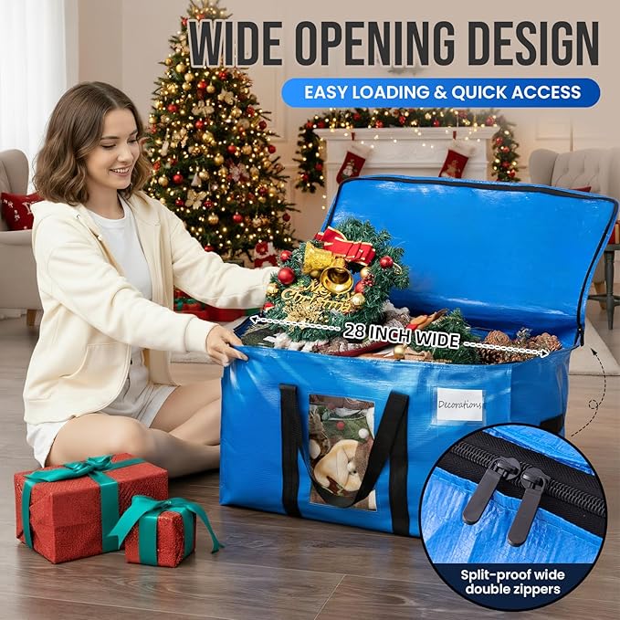 TAILI Extra Large Moving Bags, 10 Pack Blue Heavy Duty Totes for Storage with Visible Window, Wrap Around Handles, Storage Bags for Space Saving, Alternative to Moving Boxes