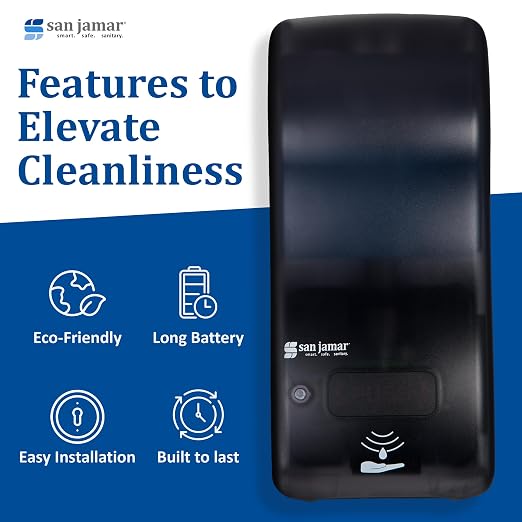 San Jamar Classic Rely Hybrid Electronic Soap Dispenser Hand Sanitizer Dispenser with Universal Compatibility for Home, Bathroom, Kitchen, Restrooms, Restaurants, Plastic, 900 Ml, Black Pearl