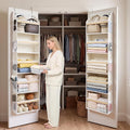 5 Tiers Natural Bamboo Over Door Organizer with 10 Mesh Side Pockets, 50 lbs Weight Capacity Hanging Storage Organizer with Clear Window Kids Toys, Shoes, Diapers, Warm Beige,2 Pack