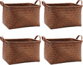 GIB Wicker Woven Storage Baskets for Organizing Blankets Laundry Shelves | Clothes Hamper, Large Closet Storage Bins Organizer, for Living Room Toys Shoes Organization, Plastic Rattan, Brown, 4 Pack