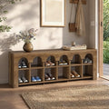 63" Entryway Bench with Shoe Storage, Farmhouse Bench with 12 Cubbies | Stores 12 Pairs, Slim 11.8" Profile, Arched Cubby Design, Shoe Organizer, Ventilated Storage, Wood Bedroom Bench