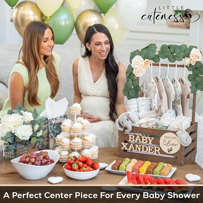 Wooden Baby Shower Crate Closet, Personalized Baby Shower Basket, Brown
