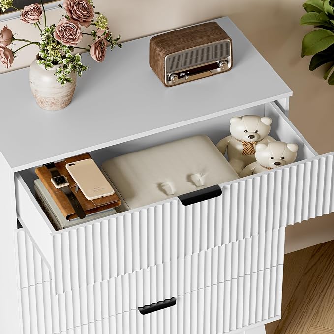 BORNOON 39" Tall Dresser for Bedroom, 4-Drawer Fluted Chest of Drawers, Modern Wood Highboy with Deep Storage, Metal Slides & Handles, Anti-Tip Kit, Vertical Clothes Organizer for Apartment, Nursery