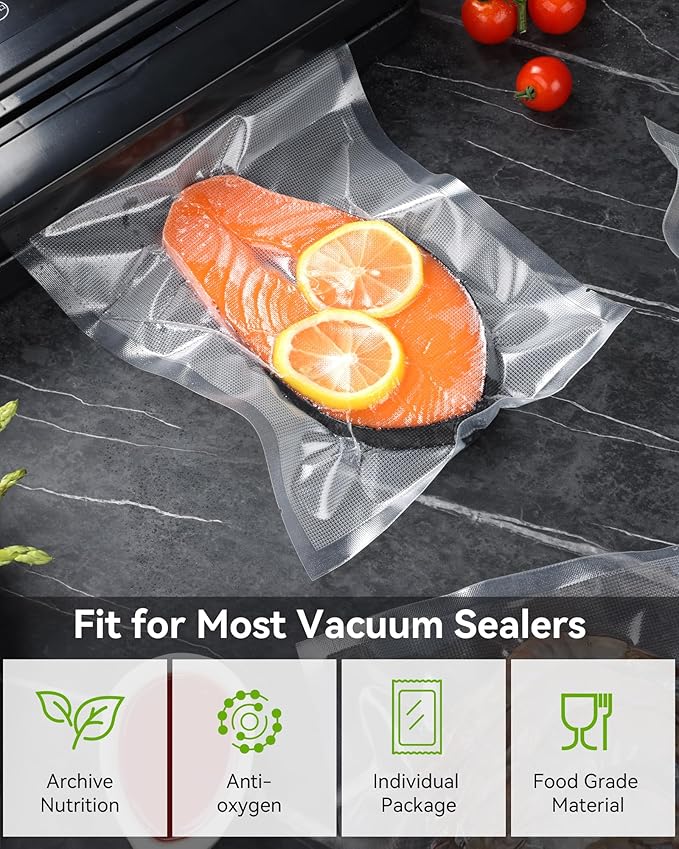 600 Vacuum Sealer Bags For Food 8x12 Inch, BPA Free Quart Freezer Sealed Bags, Compatible with All Heat Vacuum Sealers Machine, Heavy Duty, Ideal for vac storage, Meal Prep or Sous Vide