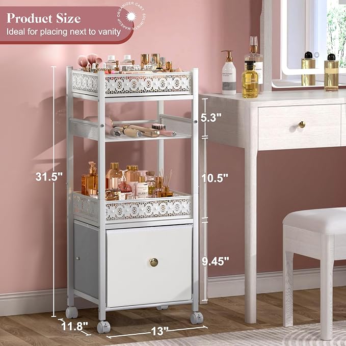 Makeup Organizer, Large Skincare Organizers, Make Up Organizers for Vanity, Makeup Storage Cosmetic Organizer with Drawer, Bathroom Vanity Organizer Makeup Holder Cart for Skin Care Hair Tool Beauty