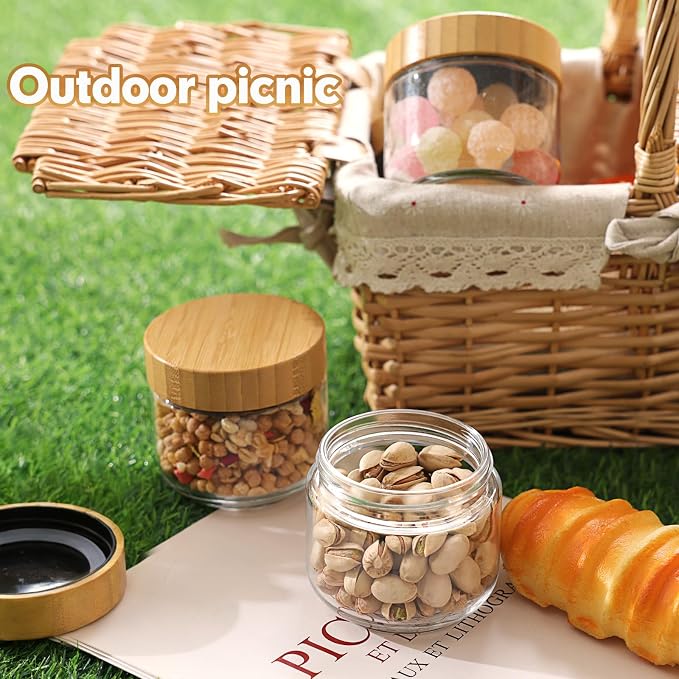 6pcs Glass Overnight Oats Containers with Lids, 10oz Storage Containers | Glass Storage for Dry Food, Jars with Bamboo Lids for Yogurt & Salad, Portable for Picnic & Lunch