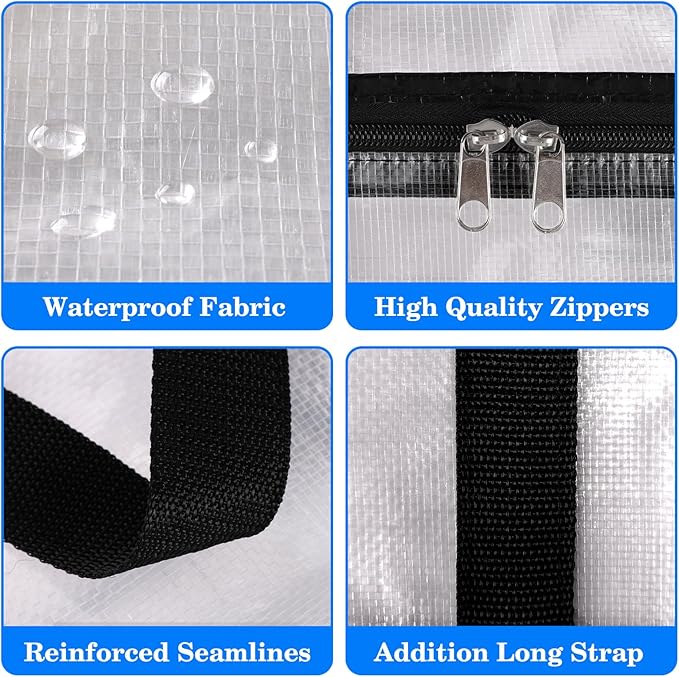 BlissTotes 6-Pack Large Moving Bags with Backpack Straps & Strong Zippers, Heavy-Duty Storage Bags Moving Boxes for Space Saving, Dorms, Transport, 93L-25 Gallons, Clear