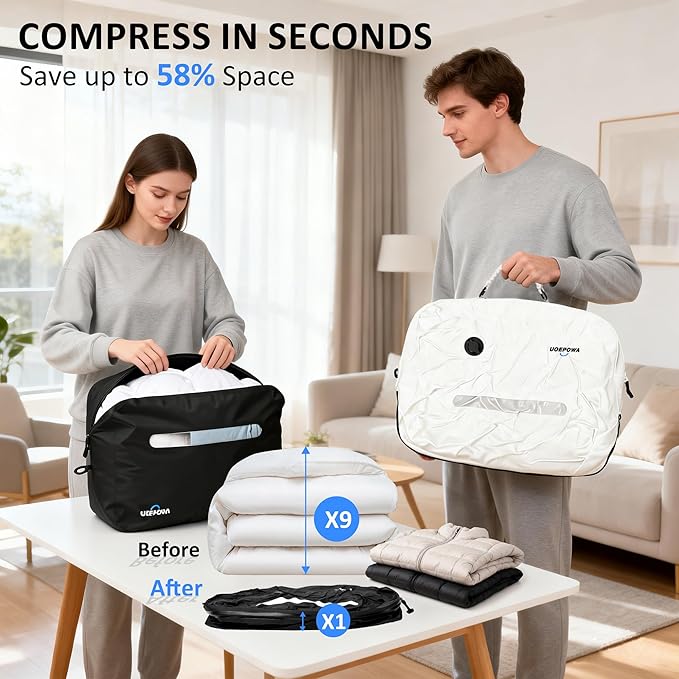 Travel Vacuum Bags with Pump, 33L Vacuum Seal Bags for Clothing, IPX8 Waterproof Vacuum Storage Bags with Handle for Luggage, Backpack, Suitcase, Home & Outdoor