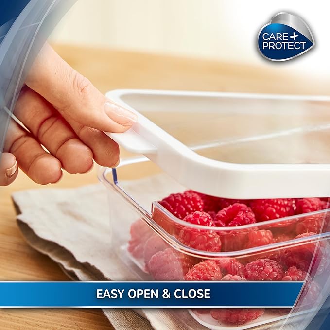 CARE + PROTECT Smart Food Container, Perfectly Stackable, Fridge Organiser, Protect Food From Moisture, Keep Food Fresh Longer 4.65L