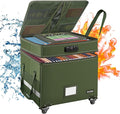 DocSafe File Box with Lock,2-Layer Fireproof Document Box with Wheels,Collapsible Rolling File Storage Organizer with Pockets,Large Portable Home Office Filing Cabinet Safe for Hanging Folders,Green