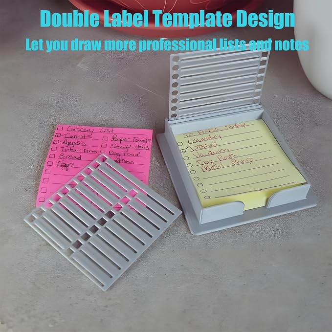 Sticky Note Stencil Template, Sticky Notes Dispenser, Reusable Note Organizer, 3x3 Sticky Pads Dispenser with Stencil, for 3x3 Self-Sticky Note Pads, for Office and Home (Black)