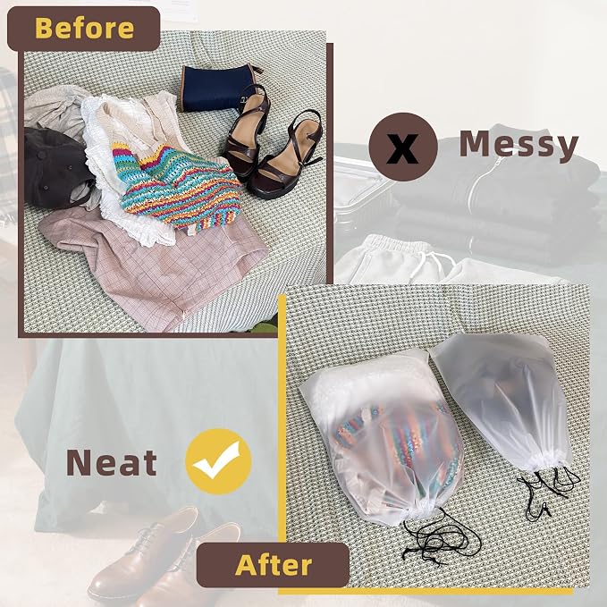 6 PCS Clear Shoe Bags for Travel, 11.8" x 15.7" Travel Shoe Bags for Storage and Packing, Waterproof Drawstring Shoe Bag for Traveling, Travel Essentials for Women and Men