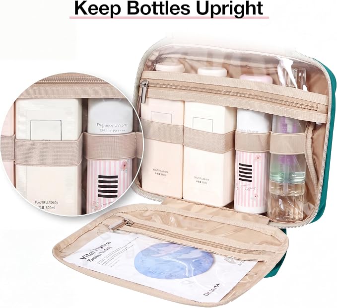 BAGSMART Toiletry Bag Hanging Travel Makeup Organizer with TSA Approved Transparent Cosmetic Bag Makeup Bag for Full Sized Toiletries, Large-Blue