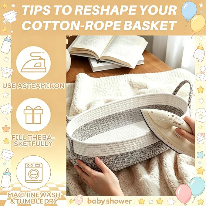 Large Baby Shower Basket Empty Baby Shower Crate Closet Woven Baskets | 16.5" x 9.5" Woven Baskets with Clothes Hangers and Gift Bag New Born Empty Storage for Welcome Gift Pregnancy New Parent