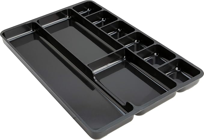 Lorell Drawer Tray Organizer, 9-Compartments, 9.38" x 14" x 1.25", Plastic, Black