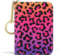 Aiawoxc Credit Card Holder, Small RFID Wallet Slim Leather Card Organizer Case with Zipper and Keychain, Colorful Leopard Print