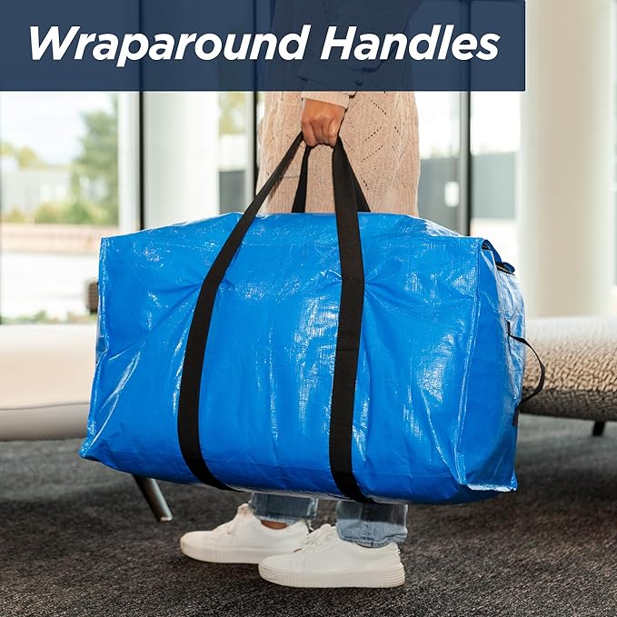 Blue Moving Bags Heavy Duty Extra Large Storage Bags with Zipper and Handles, Moving Supplies Moving Storage Bags, 23 Gallon Capacity, 12 Pack