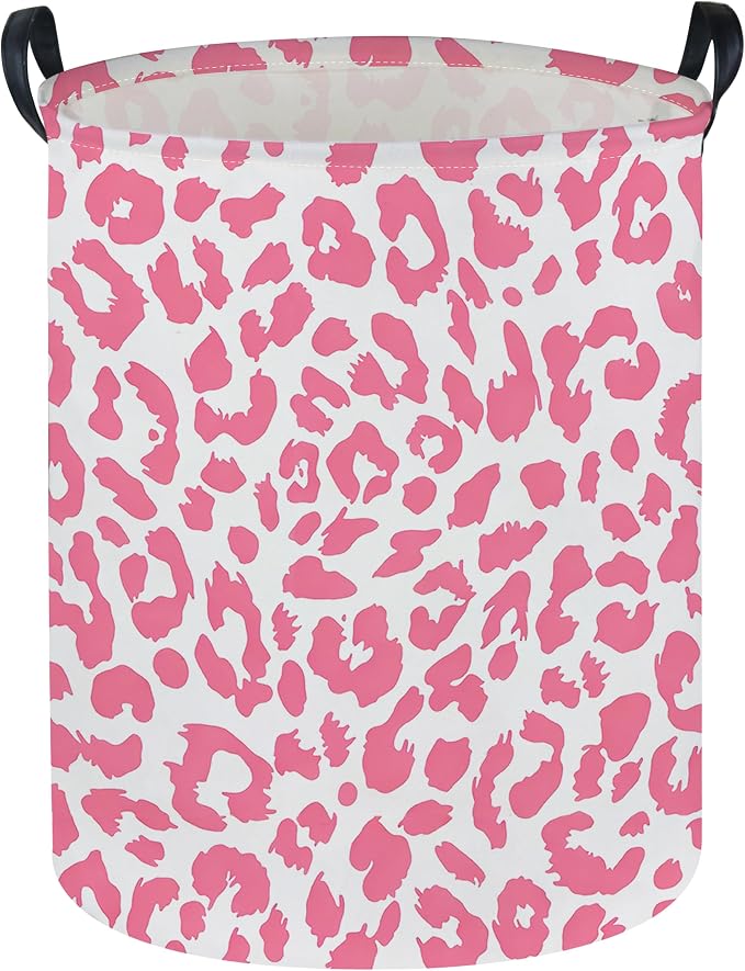 Pink Leopard Print Hamper,Baby Laundry Hamper,Waterproof Collapsible Baby Storage Baskets for Kid Room Decor,Clothes Organizer Basket,Gift Baskets(Pink Leopard Print)