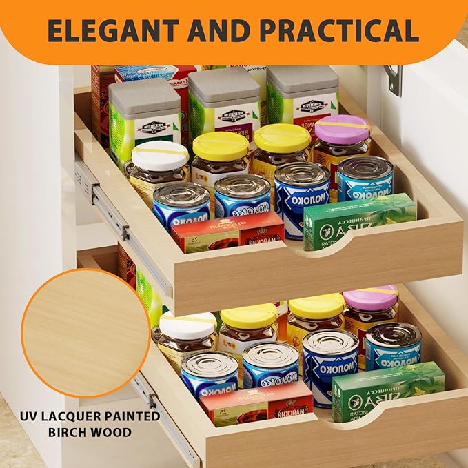 Pull Out Drawers for Cabinet Wood Slide Out Cabinet Organizer and Storage Cabinet Kitchen Drawers Slide Out Shelves Pull Out Shelves in Kitchen Pantry Bathroom with Soft Close 27"W x 22"D x 3"H