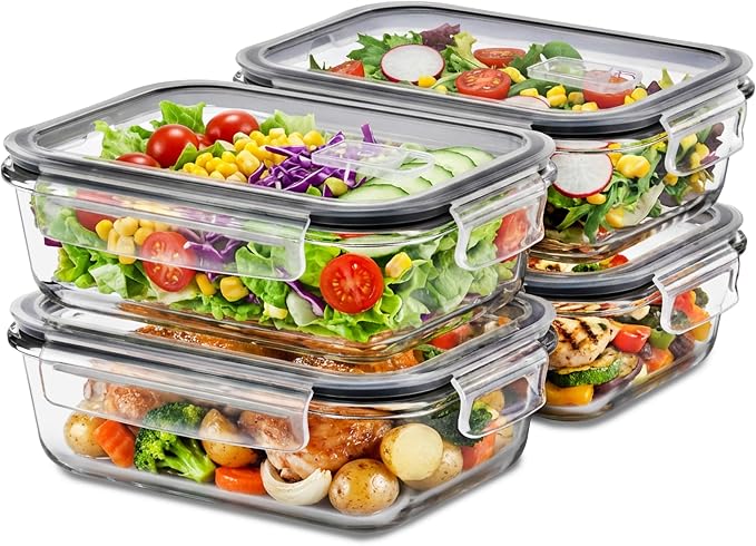Sorbus Glass Meal Prep Containers Set – Freezer, Dishwasher, Oven Safe – Reusable Food Storage Bowls, 4 Cup Capacity for Meal Prep and Storage (4 Rectangular Vented Lid)