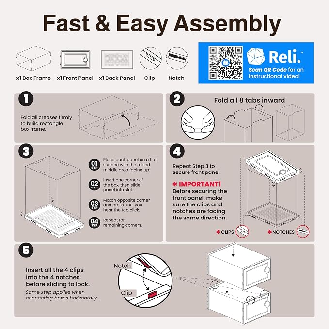 Reli. Shoe Box 14 Pack | Clear Storage Shoe Box Stackable & Compact
