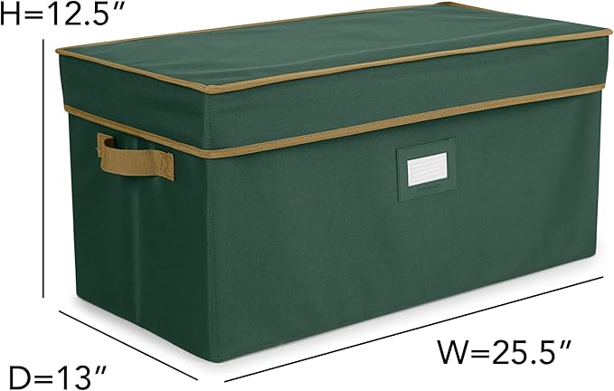 Covermates Keepsakes Treasurekeeper Storage Box – Heavy-Duty Polyester with Sturdy Interior Walls – Stackable Holiday Storage with Handles & ID Window, Green