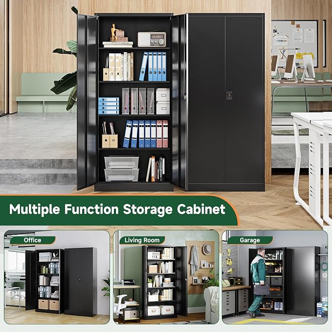 Letaya Metal Garage Storage Cabinets with Lock Door and Adjustable Shelves, Steel Tool Cabinets for Home,Office,Warehouse Organisieren (Black, 72" H)