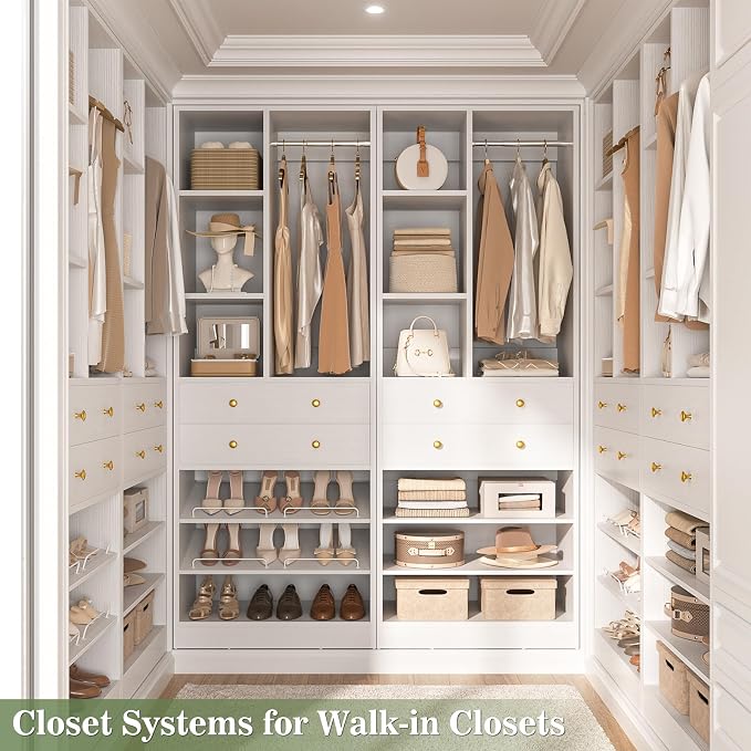 Besiost Closet System, 84"/7 FT Closet Organizer System with Drawers and Shelves, Walk-in Closets Systems, Free Standing Reach in Closet Tower, Load 1800+LBS, White 3 Pack