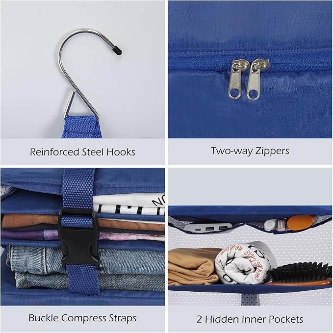 Surblue Hanging 3-Shelf Closet Organizer Pocket Collapsible Washable Oxford Fabric with 2 Hooks (L 11.41 * 11.41 * 19.68in, Blue)