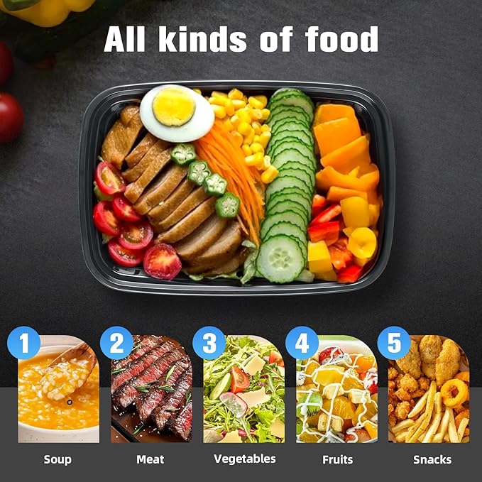 32oz Rectangle Meal Prep Containers with Lids, 50 Pack | BPA-Free Leakproof Plastic Food Storage & Take Out Boxes, Microwave, Dishwasher, Freezer Safe for Lunch
