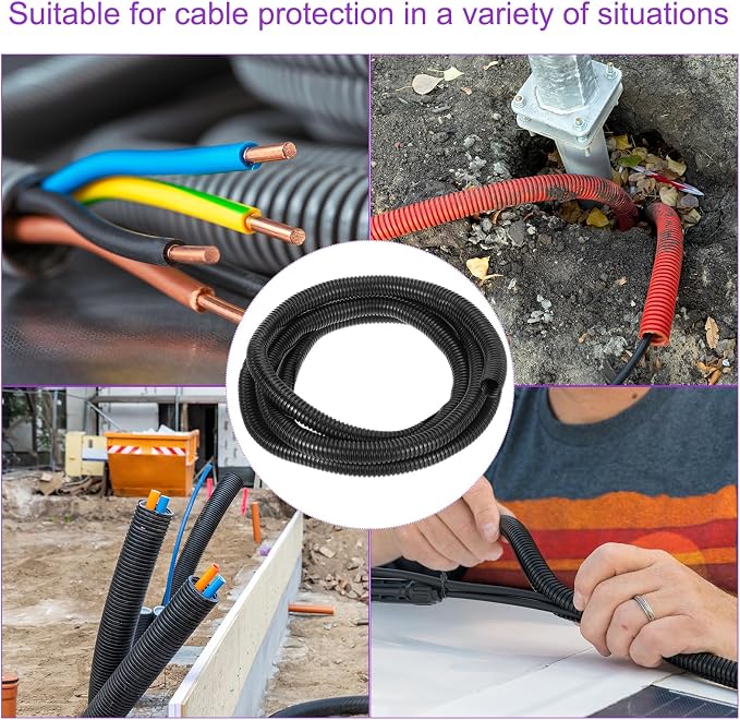 DMiotech 10ft Wire Loom Split Tubing 3/4 Inch(19 Mm) ID, Cord Protectors from Pet Flexible Conduit Cable Management for Office, Home, Garden, Black