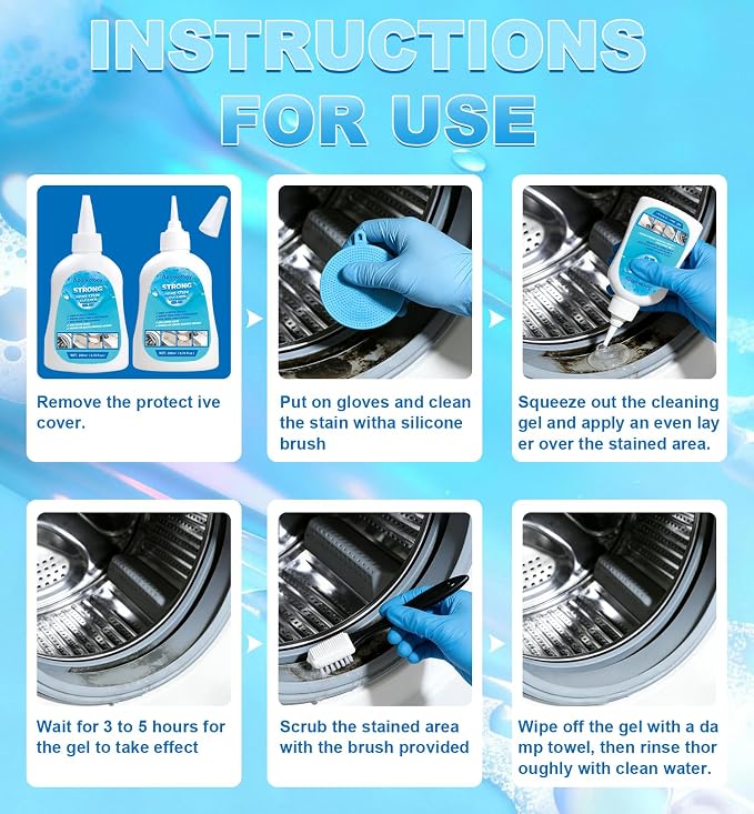 Mold Stain Remover Gel Home Stain Cleaner Gel, Heavy Duty Bathtub Stain Remover for Washing Machine, Toilet, Bathroom Grout, Bathtub, Kitchen Sinks, Tile, Door & Window Tracks（200ml）