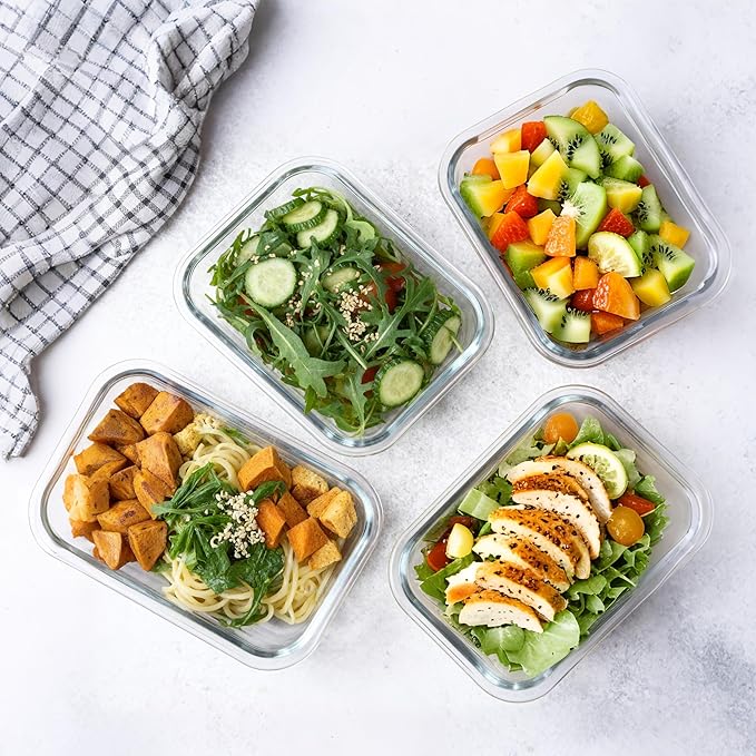 KAMOTA Glass Food Storage Containers, 10 Pack Glass Meal Prep Containers, Airtight Containers with Snap-Lock Lids, 22 oz Green Container Set with Lids, for Microwave/Oven/Freezer/Dishwasher