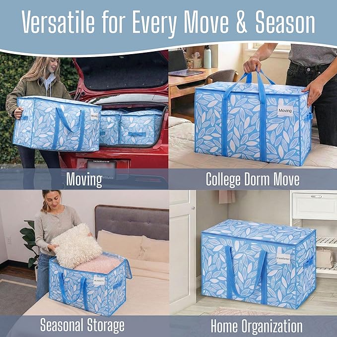 VENO 6 Pack Heavy Duty Moving Bags, Extra Large Storage Bags with Reinforced Handles & Strong Zippers, Foldable & Reusable Moving Box Alternative for Clothes & Dorm Storage