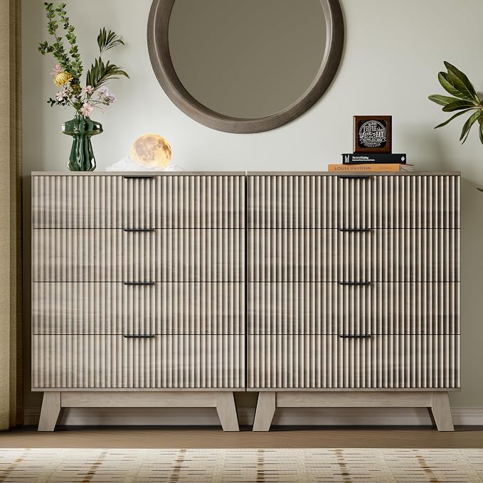 BORNOON 39" Tall Dresser for Bedroom, 4-Drawer Fluted Chest of Drawers, Modern Wood Highboy with Deep Storage, Metal Slides & Handles, Anti-Tip Kit, Vertical Clothes Organizer for Apartment, Nursery