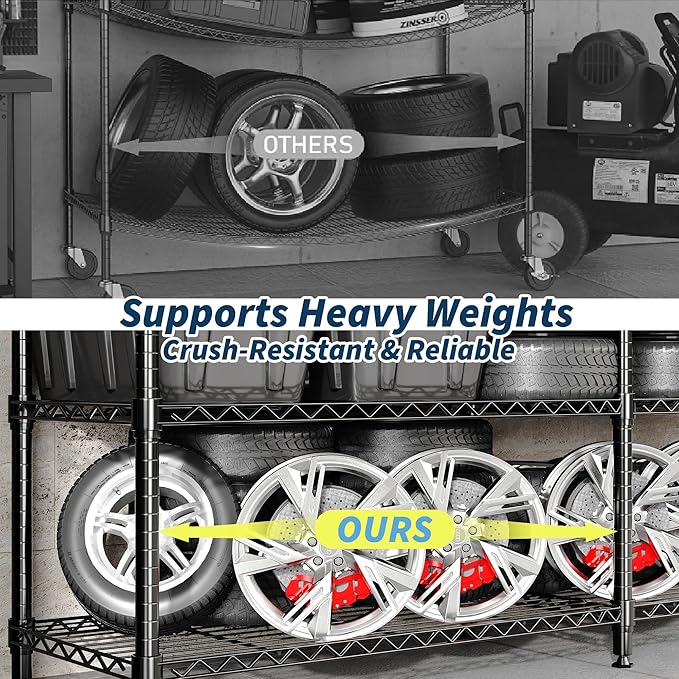 4-Tier Metal Storage Shelves, 60"W Heavy Duty Garage Shelving Unit 1060LBS Capacity, Adjustable Wire Standing Storage Shelf Organizer for Kitchen Pantry Home&Commercial, Convertible L-shaped Shelves