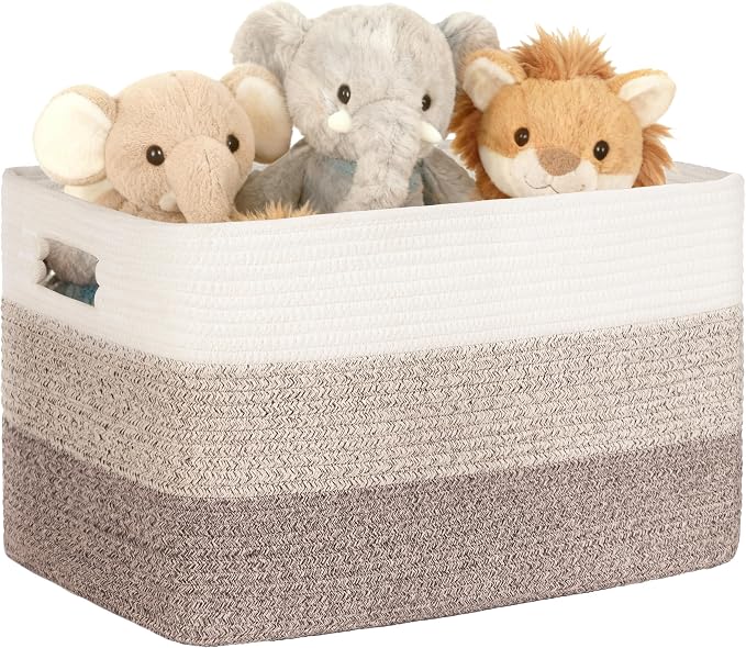 45L Small Woven Laundry Basket Hamper with Handles, Gradient Brown | 18"x14"x11", collapsible wicker hamper, storage for dirty clothes, toys, blankets, gifts, living room, bedroom, bathroom